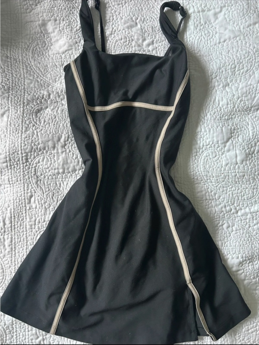 Black Mini Dress with Cream Piping — Women's Sculpted Fit